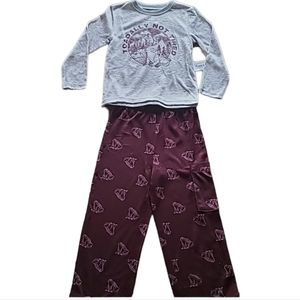 THEREABOUTS BOYS BURGUNDY & GRAY FROG PAJAMA SET SIZE XXS 4/5